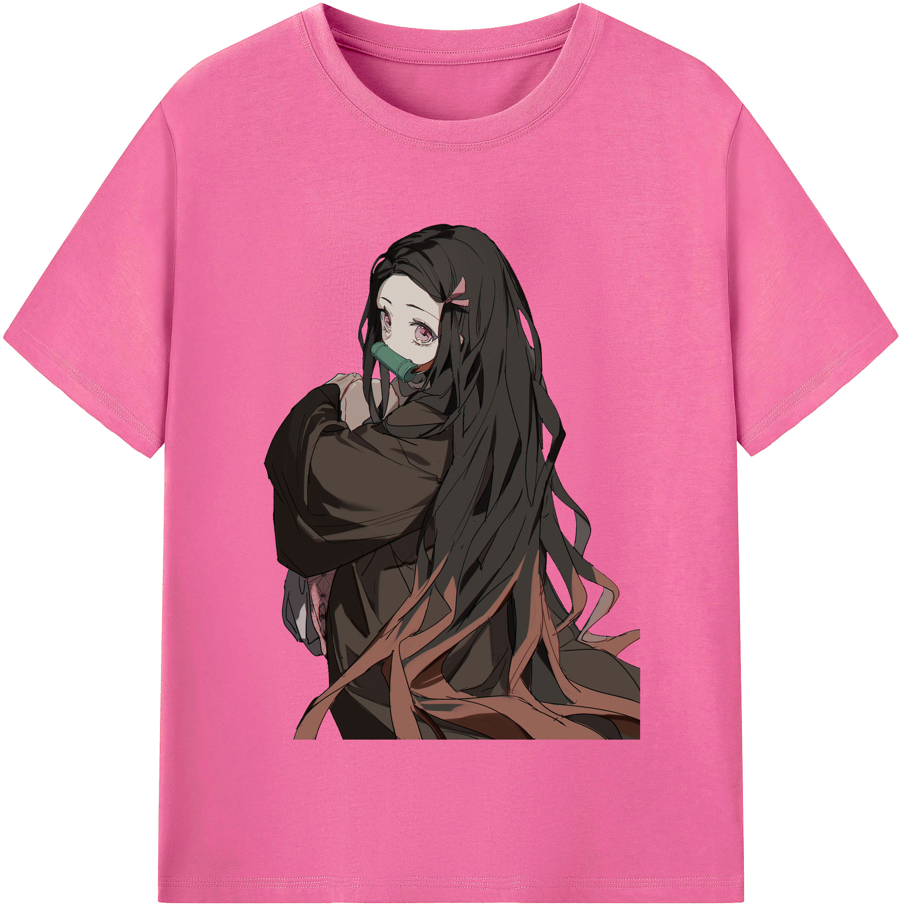 （画像用） 鬼滅の刃（きめつのやいば）竈門 禰󠄀豆子／かまど ねずこ Kamado Nezuko レディースカジュアルプリントTシャツ（綿100％）